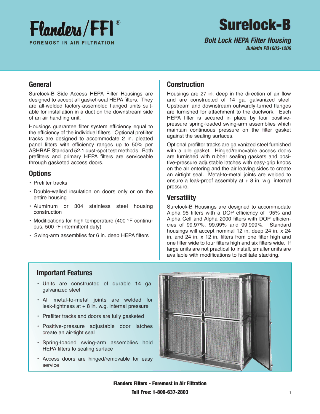 Precisionaire Surelock B manual General, Options, Construction, Versatility, Important Features 