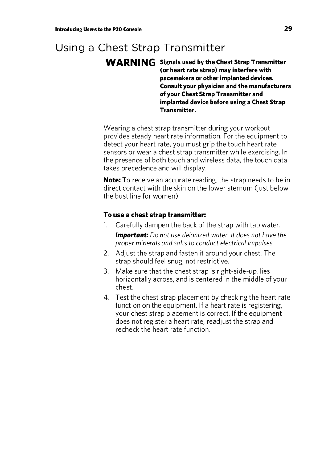 Precor 300753-201 manual Using a Chest Strap Transmitter, To use a chest strap transmitter 