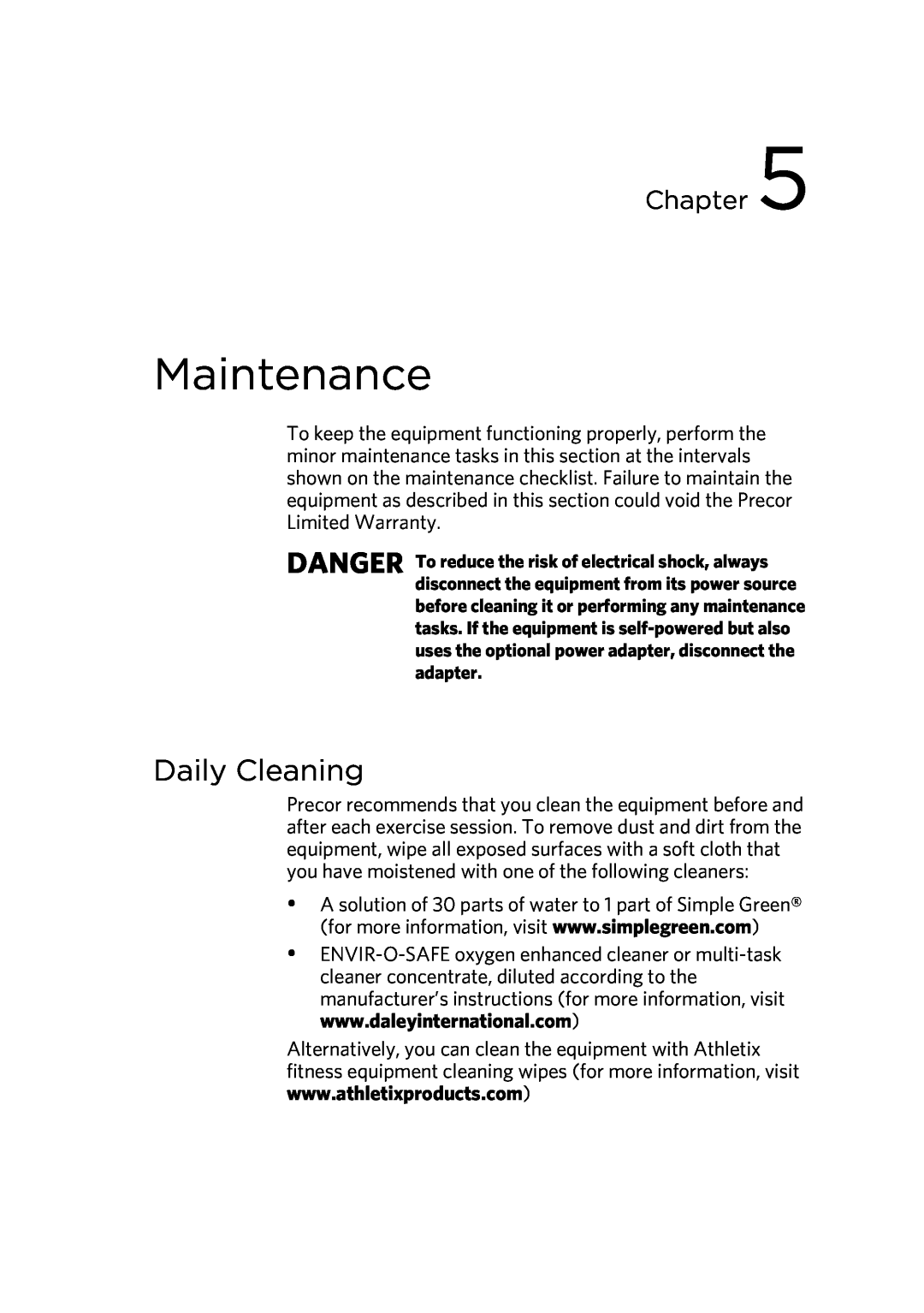 Precor 300753-201 manual Daily Cleaning, Maintenance, Chapter 