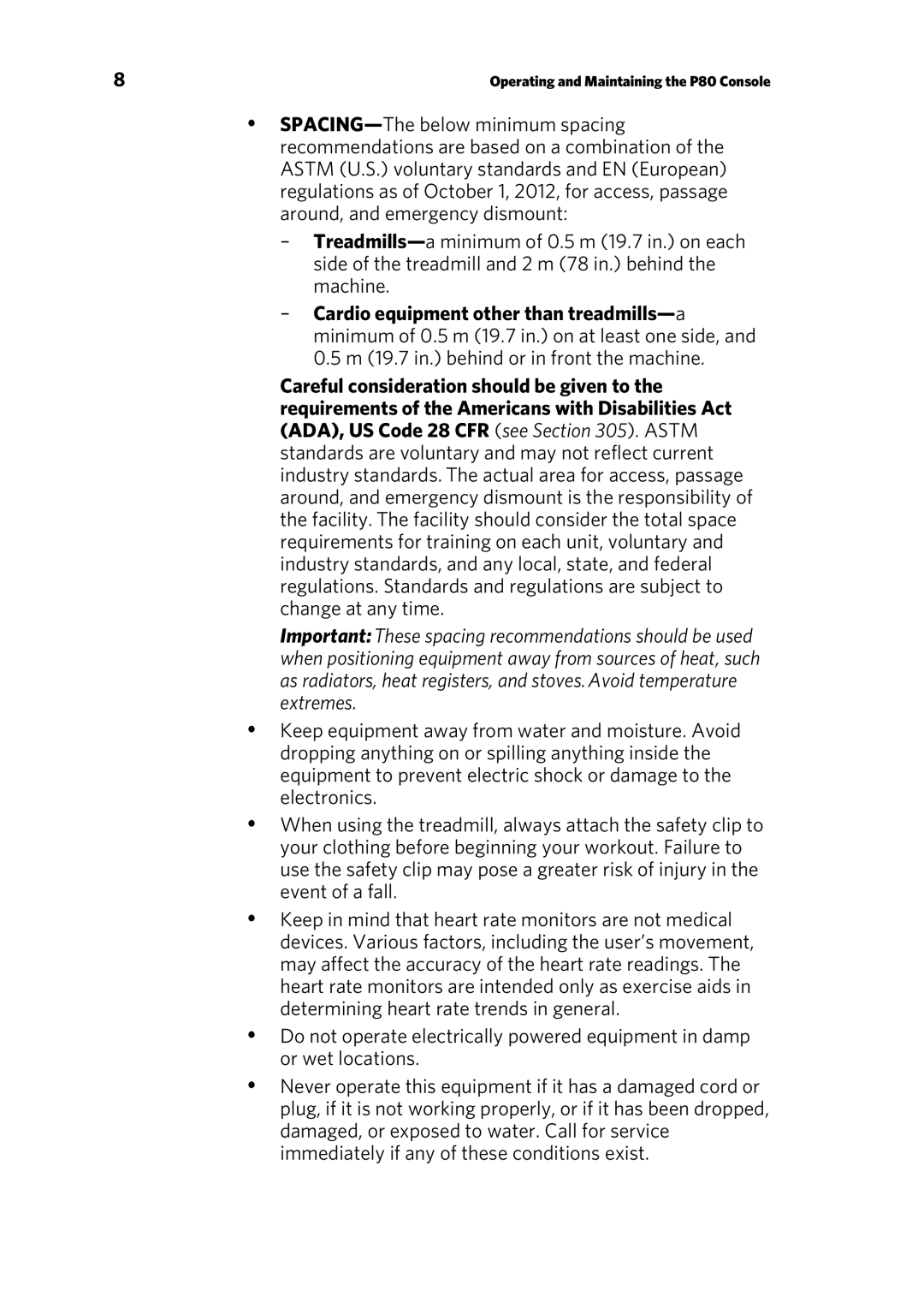 Precor 303135-111 manual Operating and Maintaining the P80 Console 