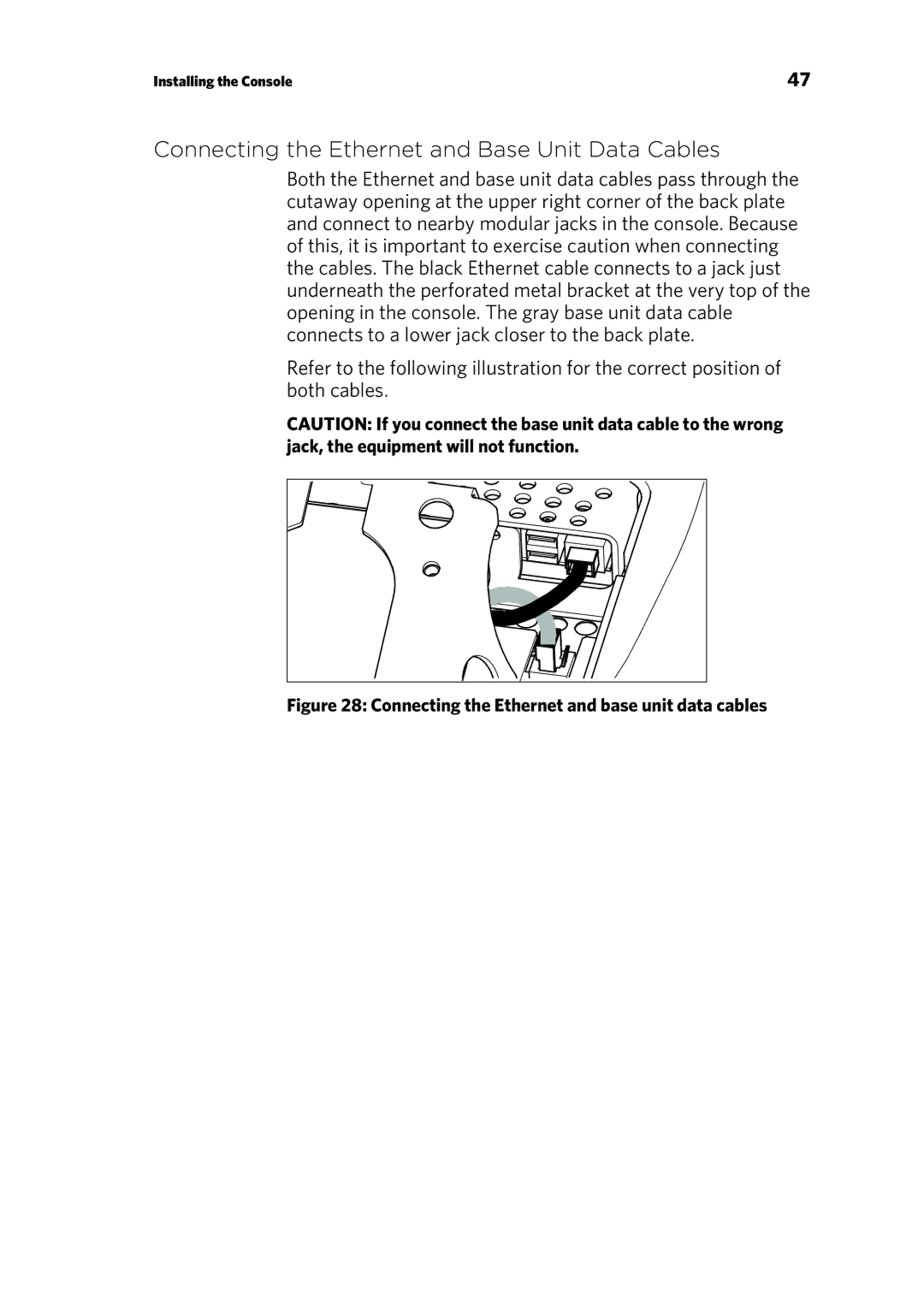 Precor 303135-111 Connecting the Ethernet and Base Unit Data Cables, Connecting the Ethernet and base unit data cables 