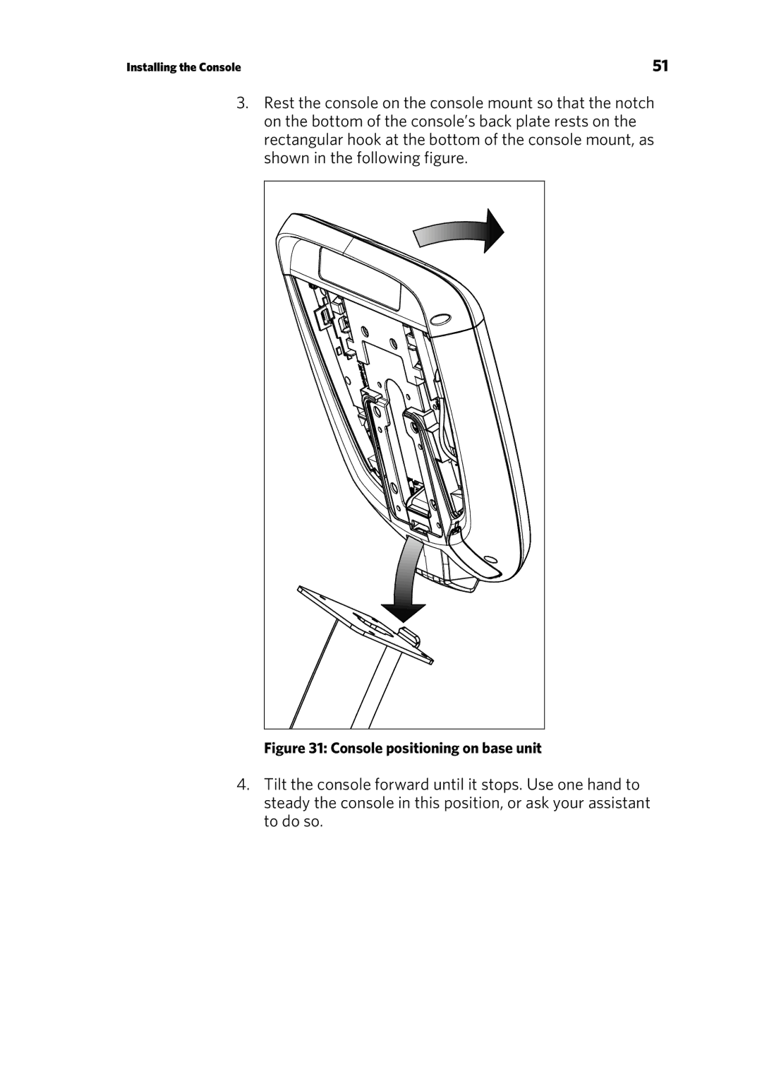 Precor 303135-111 manual Console positioning on base unit 