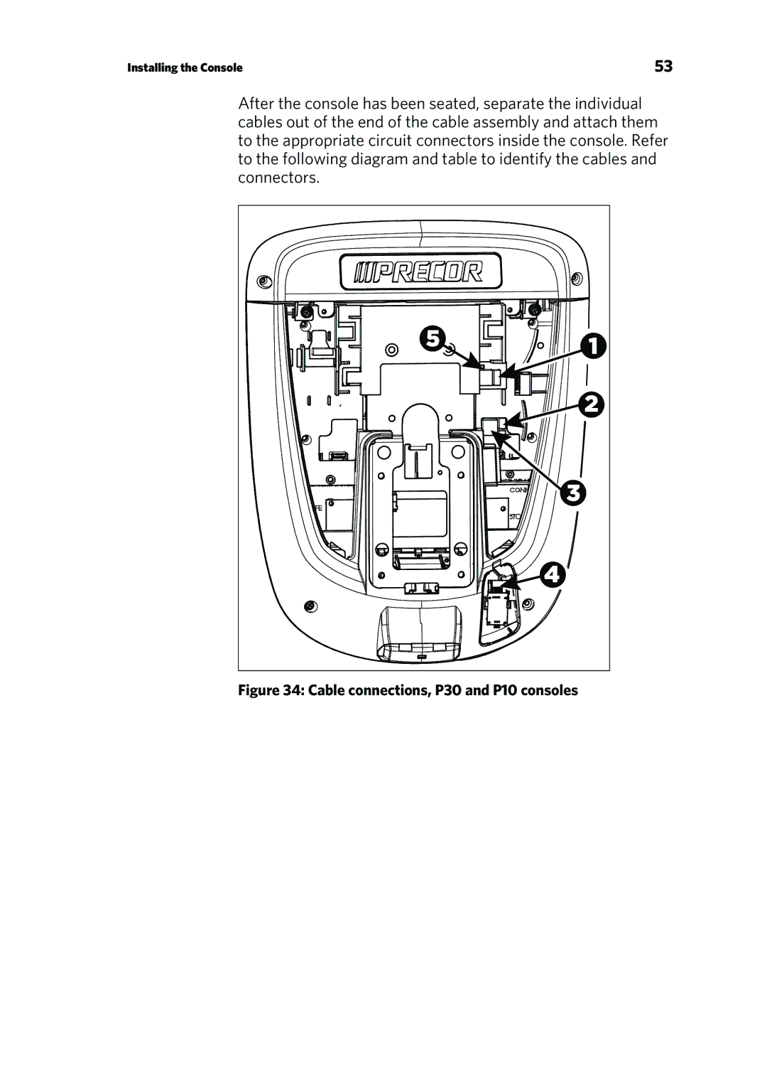 Precor 303135-111 manual Cable connections, P30 and P10 consoles 