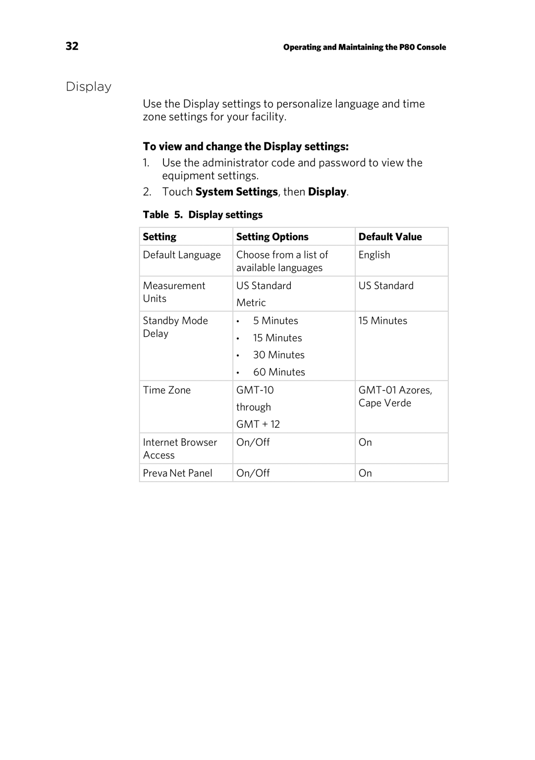 Precor 303135-111 manual To view and change the Display settings, Touch System Settings, then Display 