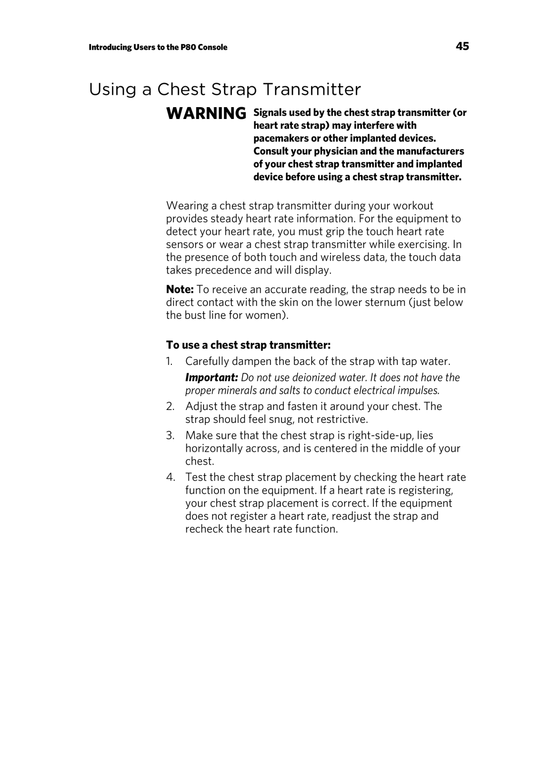 Precor 303135-111 manual Using a Chest Strap Transmitter, To use a chest strap transmitter 