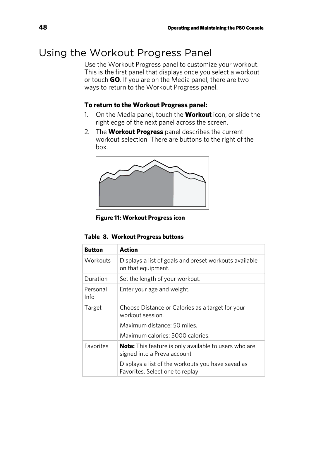 Precor 303135-111 manual Using the Workout Progress Panel, To return to the Workout Progress panel 