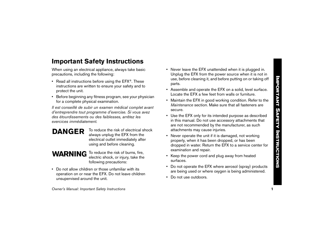 Precor 5.17i, 5.21i, 5.19 manual Important Safety Instructions 