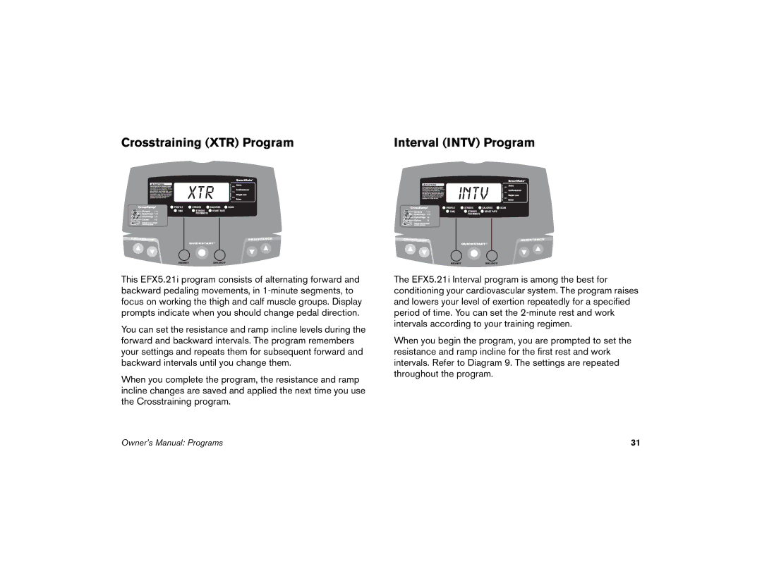 Precor 5.17i, 5.21i, 5.19 manual Xtr, Crosstraining XTR Program Interval Intv Program 