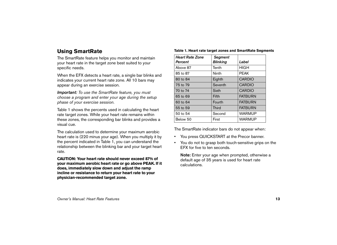 Precor 5.21 manual Using SmartRate 