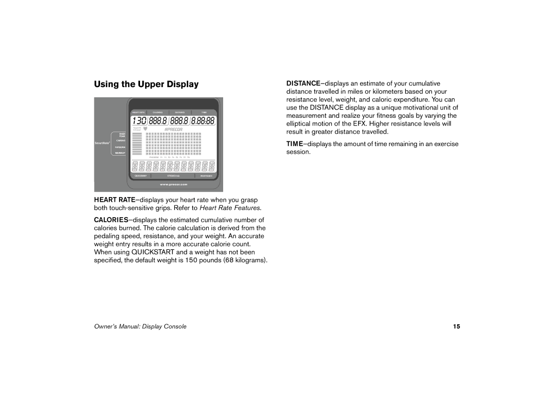 Precor 5.21 manual Using the Upper Display, 130 888.8 888.8 