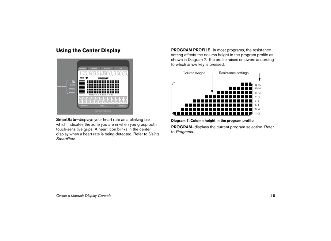 Precor 5.21 manual Using the Center Display, 130 888.8 888.8 