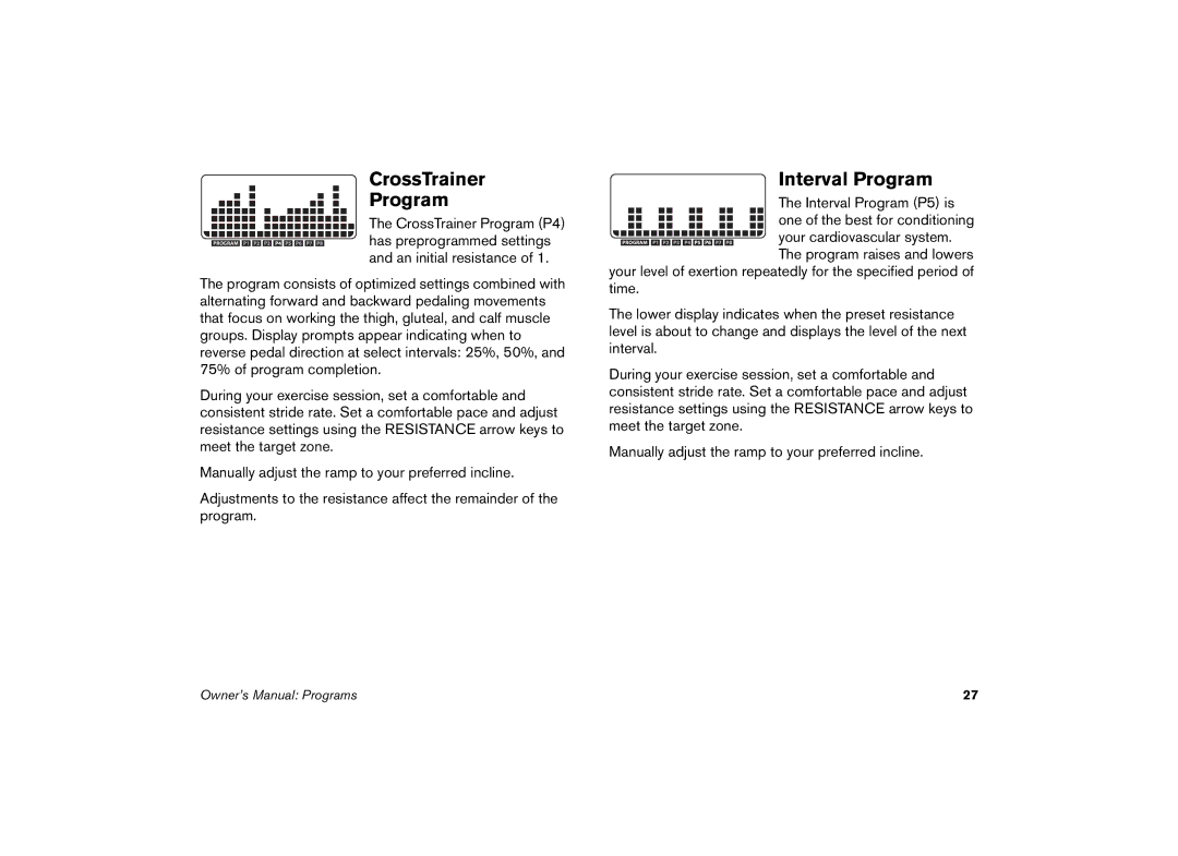 Precor 5.21 manual CrossTrainer Program, Interval Program 