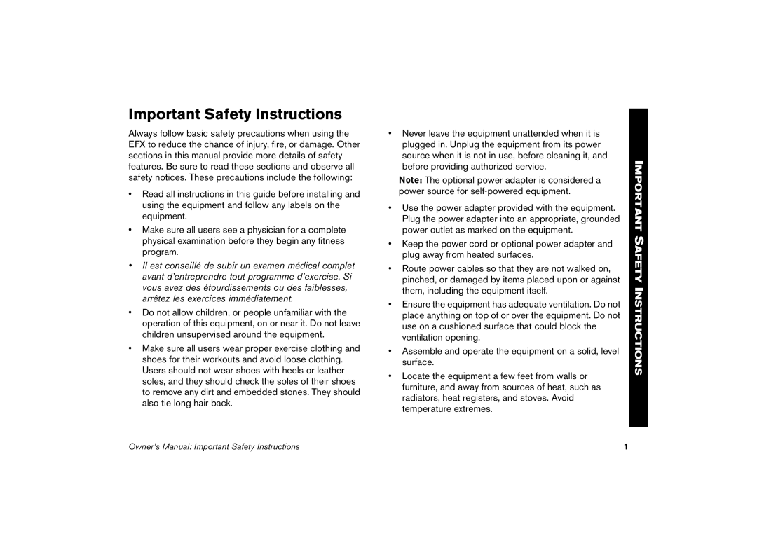 Precor 5.21 manual Important Safety Instructions 