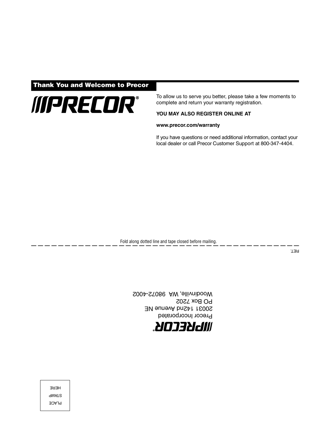 Precor 5.21 manual Thank You and Welcome to Precor 