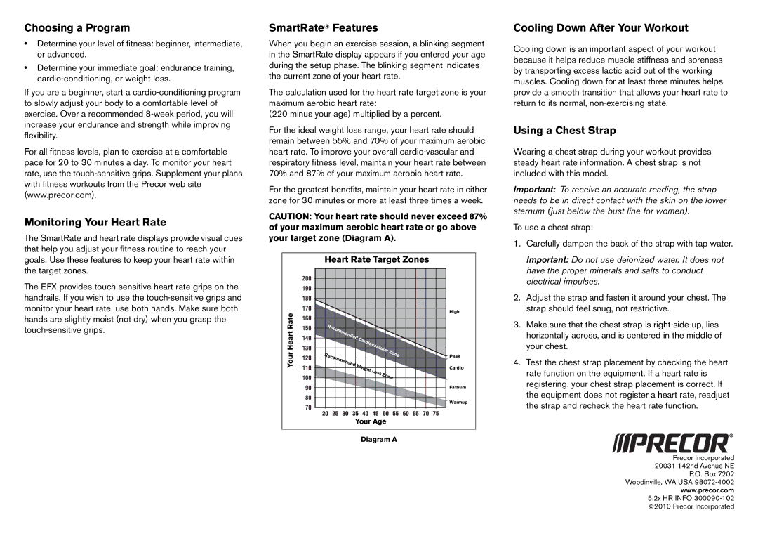 Precor 5.21 manual Choosing a Program 