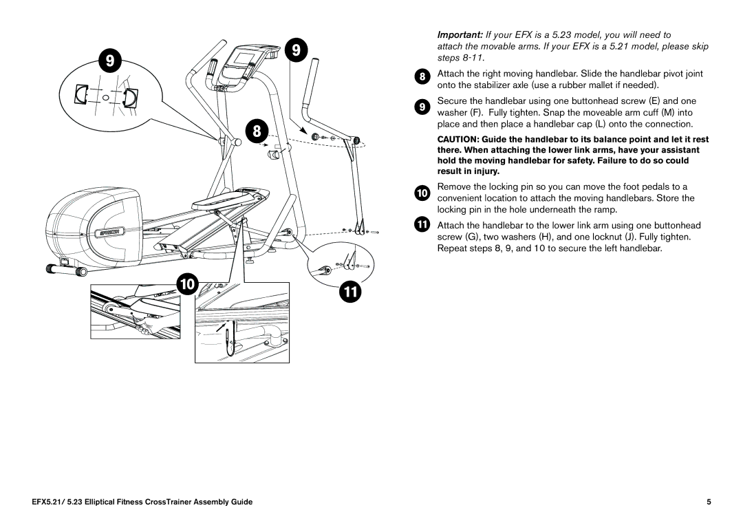 Precor manual EFX5.21/ 5.23 Elliptical Fitness CrossTrainer Assembly Guide 