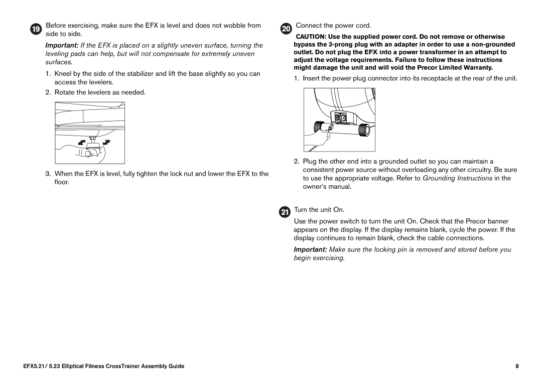 Precor manual EFX5.21/ 5.23 Elliptical Fitness CrossTrainer Assembly Guide 