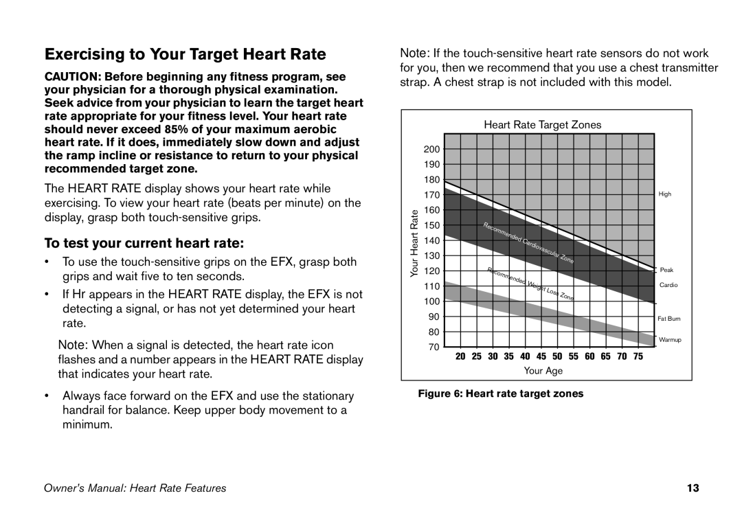 Precor 5.25 manual Exercising to Your Target Heart Rate, To test your current heart rate 