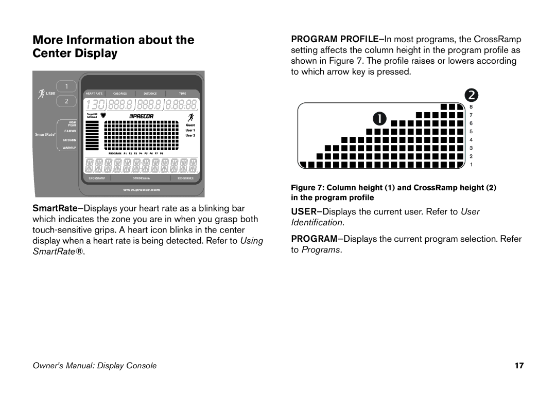 Precor 5.25 manual More Information about Center Display, 130 888.8 