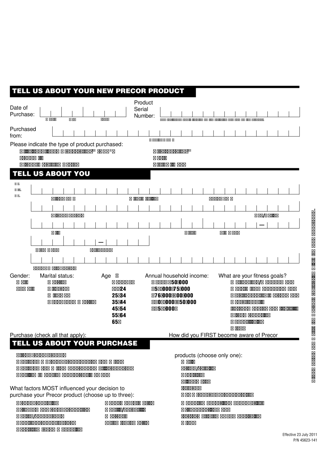 Precor 5.25 manual Tell US about Your NEW Precor Product 