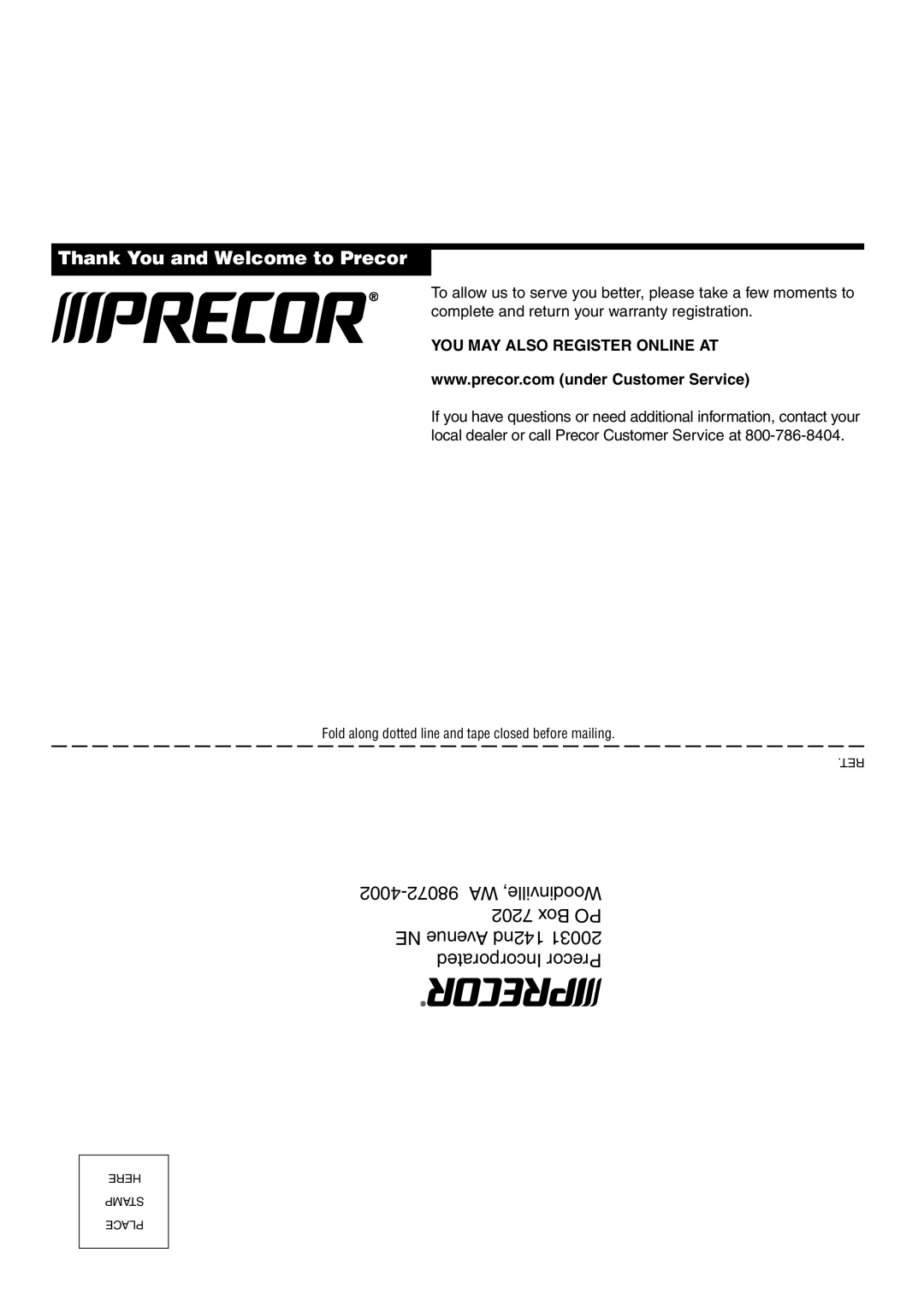 Precor 5.25 manual Thank You and Welcome to Precor 