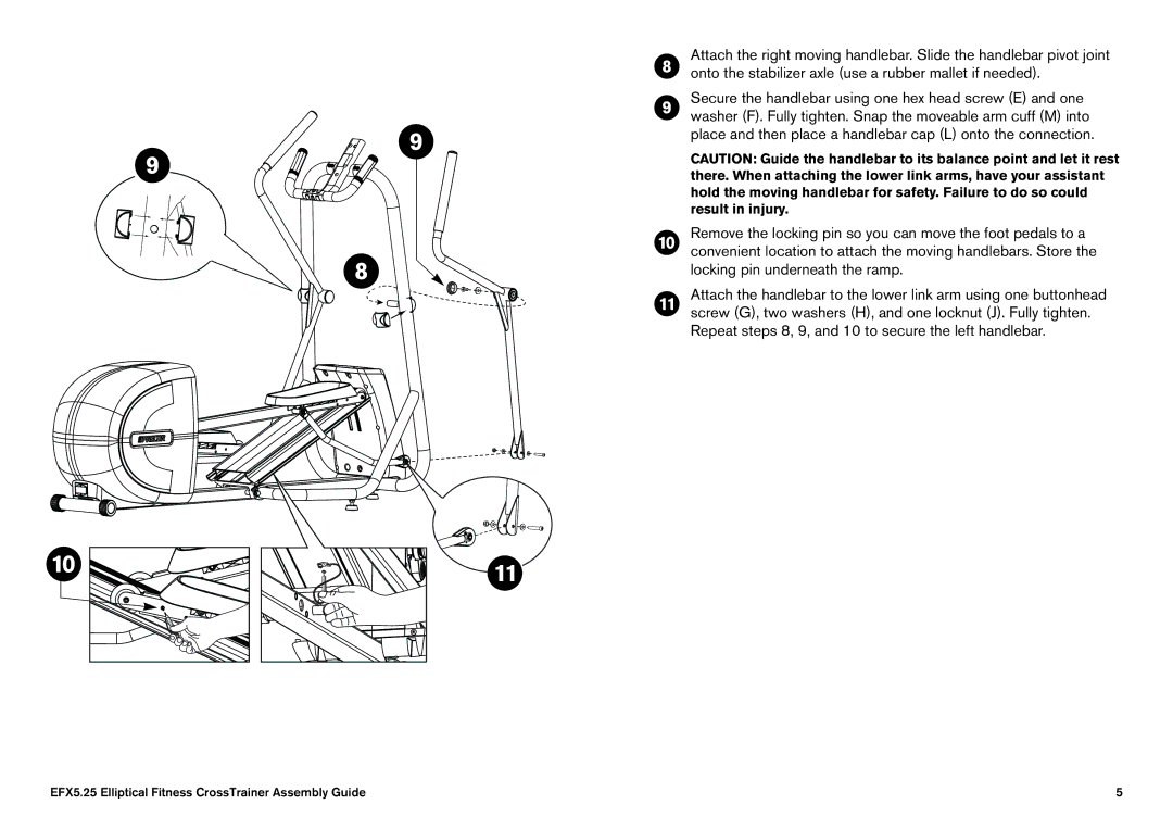 Precor manual EFX5.25 Elliptical Fitness CrossTrainer Assembly Guide 