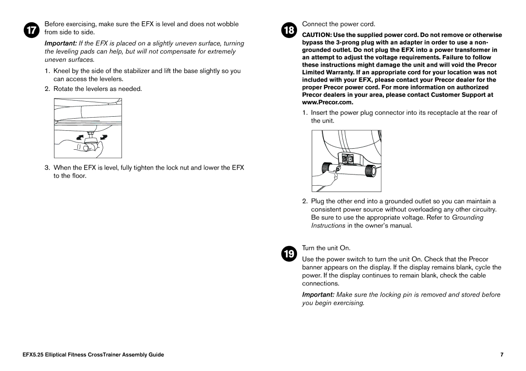 Precor manual EFX5.25 Elliptical Fitness CrossTrainer Assembly Guide 