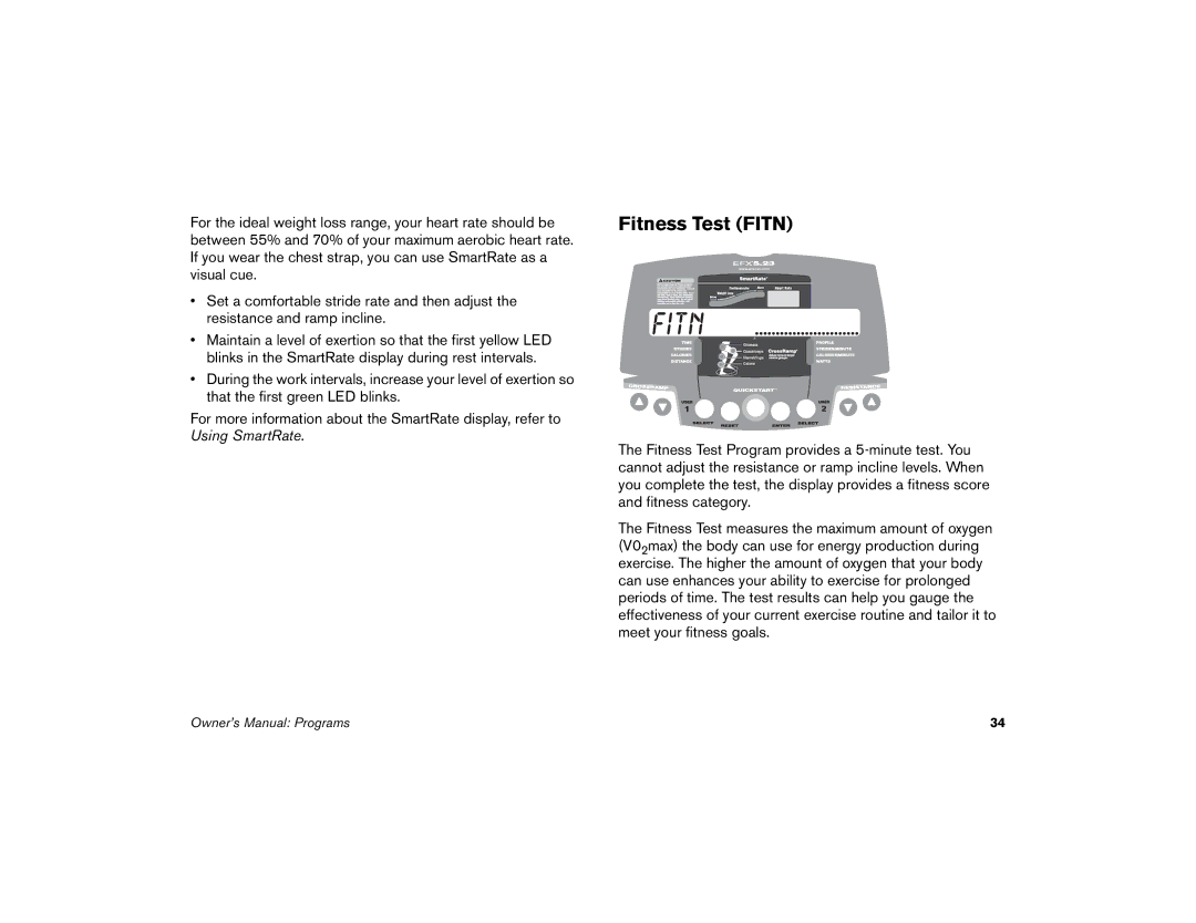 Precor 5.33, 5.23 manual Fitness Test Fitn 