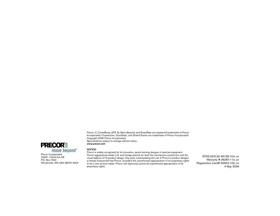 Precor 5.33, 5.23 manual 