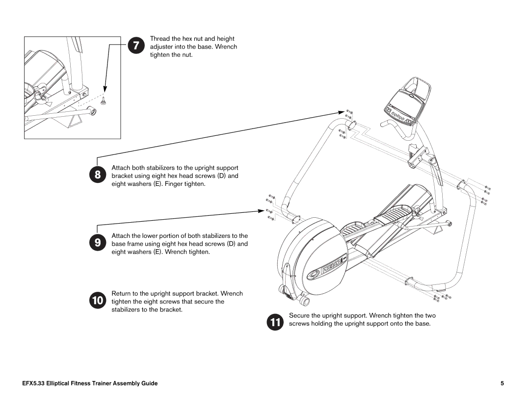 Precor 5.23 manual EFX5.33 Elliptical Fitness Trainer Assembly Guide 