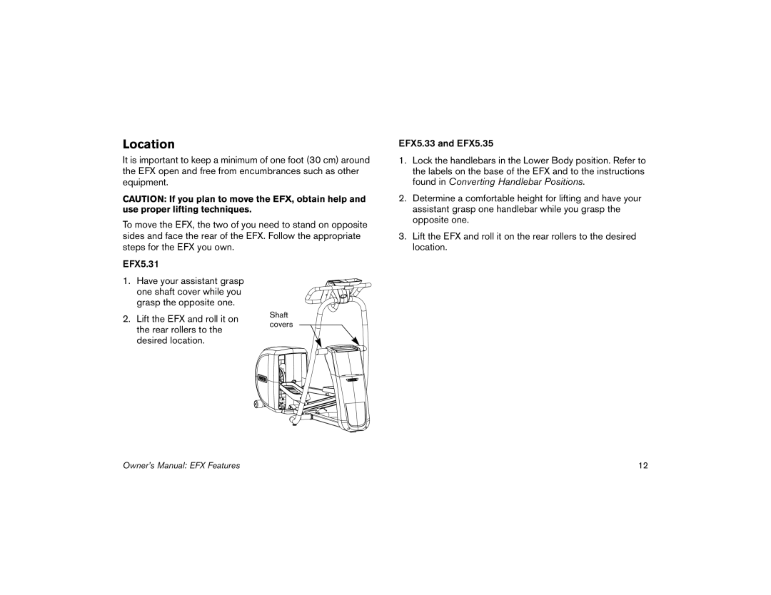 Precor 5.35, 5.31 manual Location 