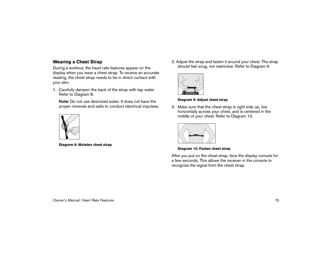 Precor 5.31, 5.35 manual Wearing a Chest Strap 