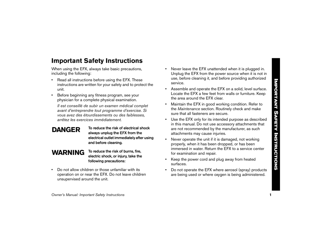 Precor 5.31, 5.35 manual Important Safety Instructions 