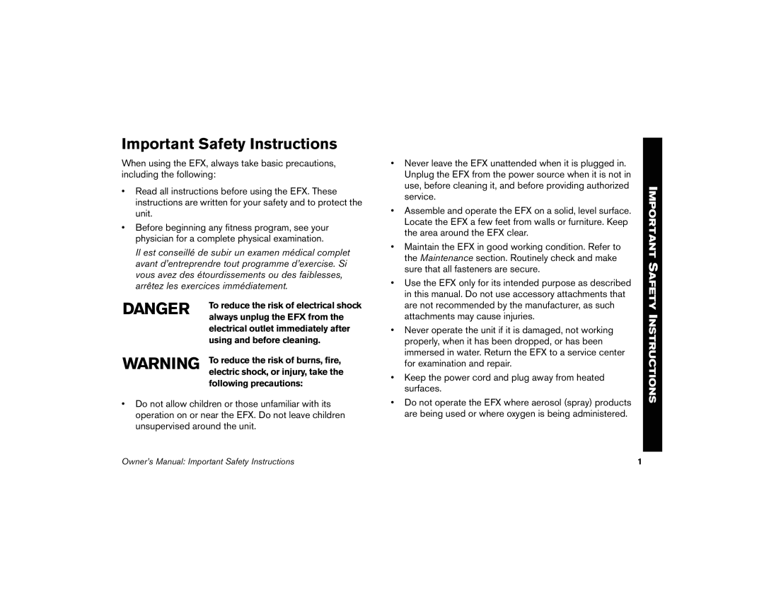 Precor 5.37 manual To reduce the risk of electrical shock, Electrical outlet immediately after 