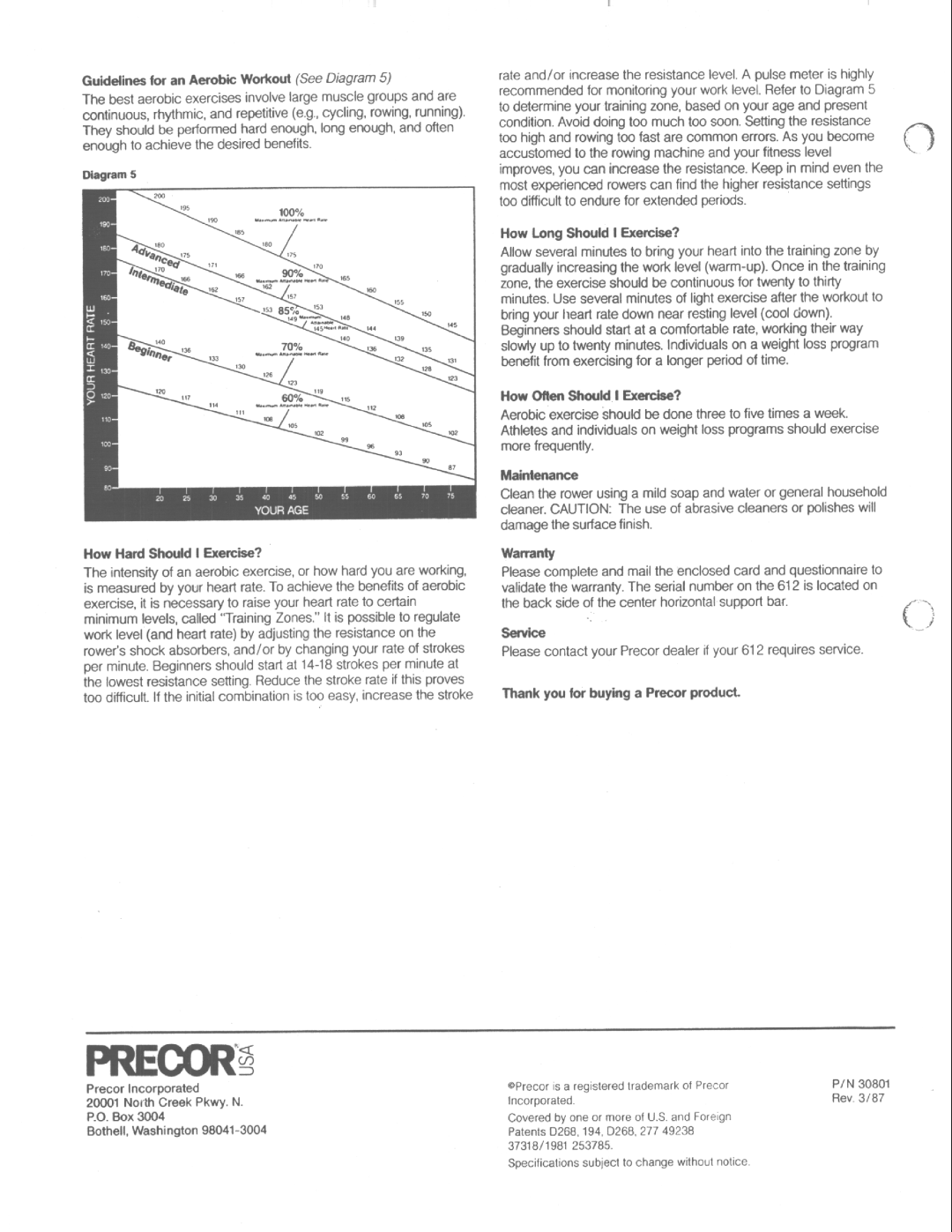 Precor 612 manual 