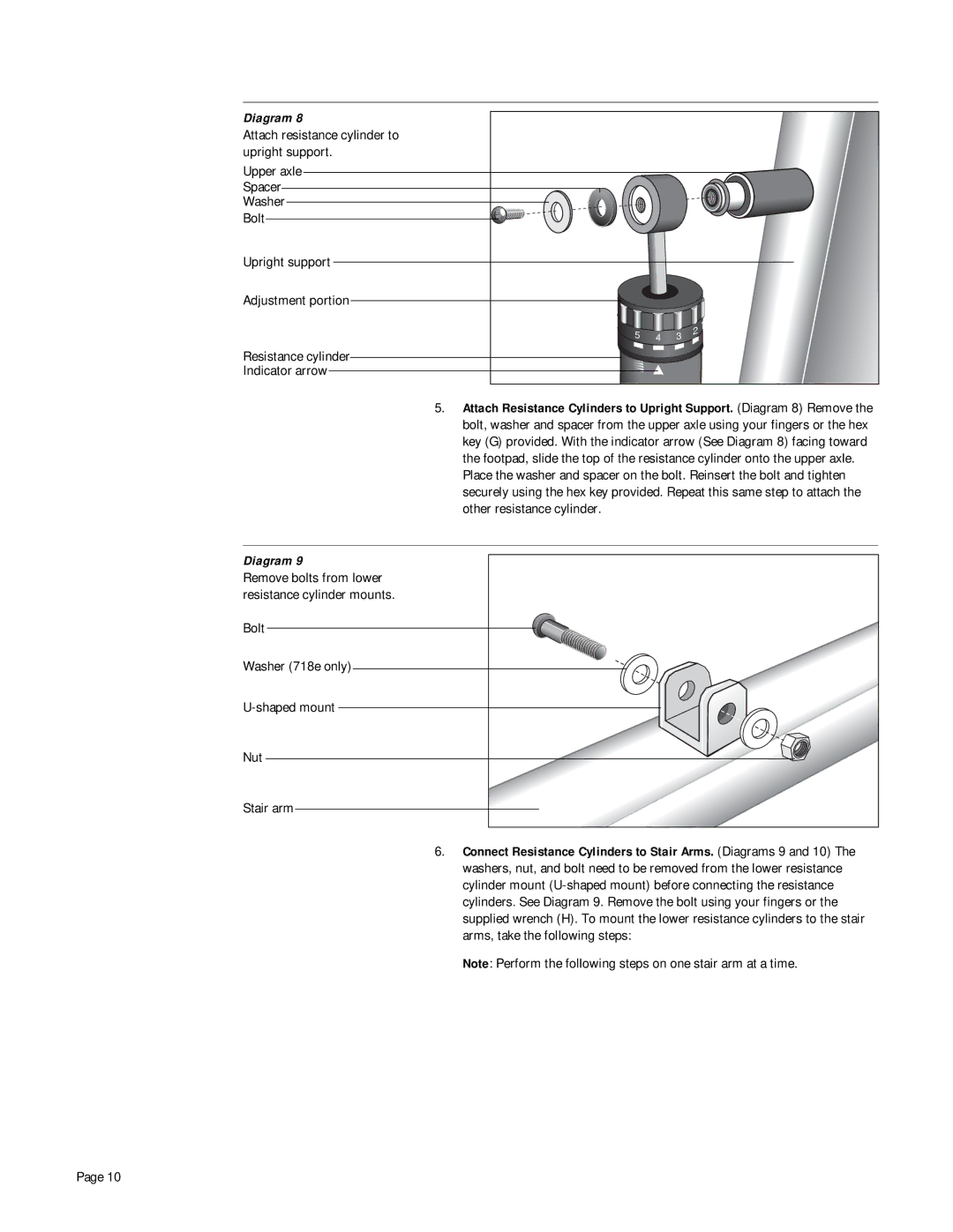 Precor 723e owner manual Bolt Washer 718e only Shaped mount Nut Stair arm 