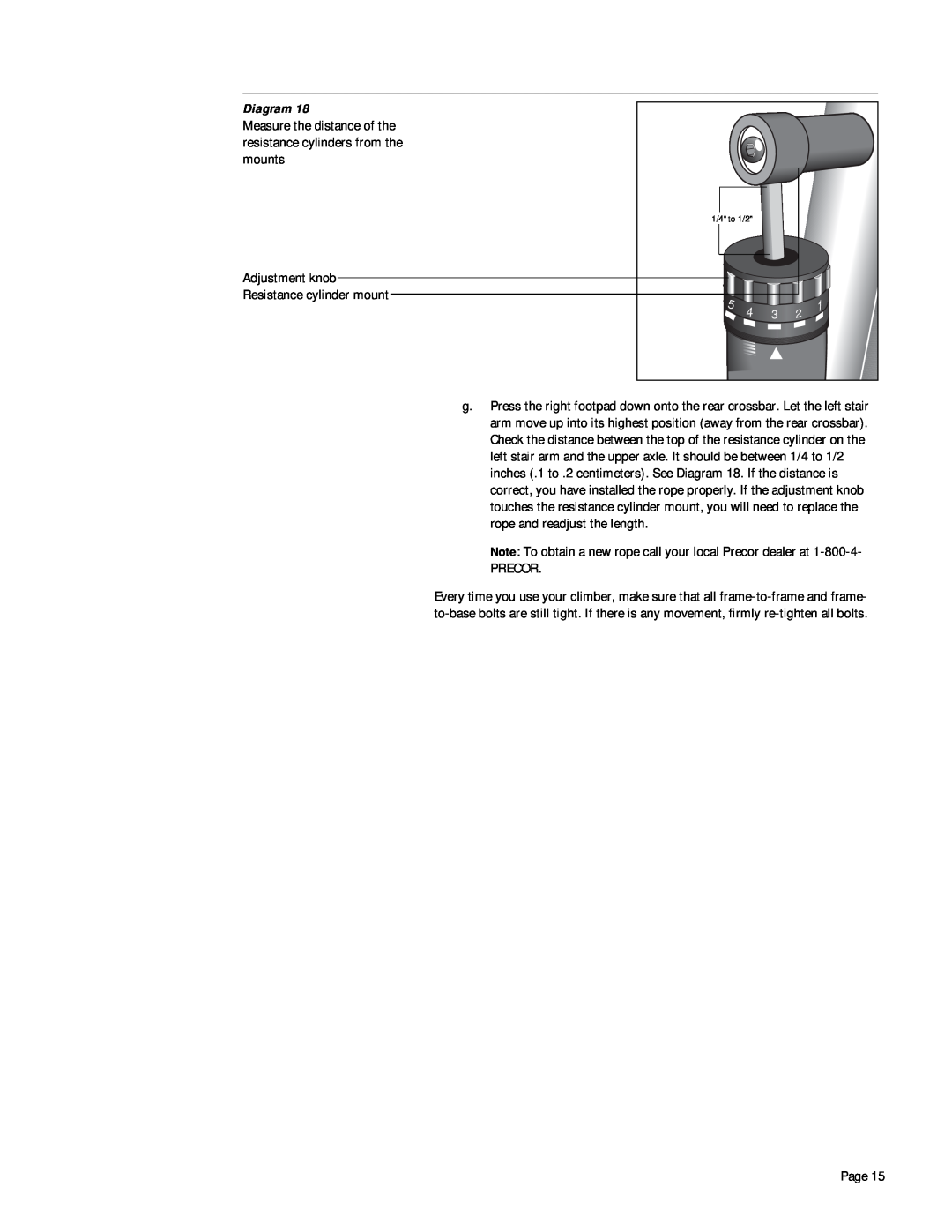 Precor 718e owner manual Adjustment knob Resistance cylinder mount 