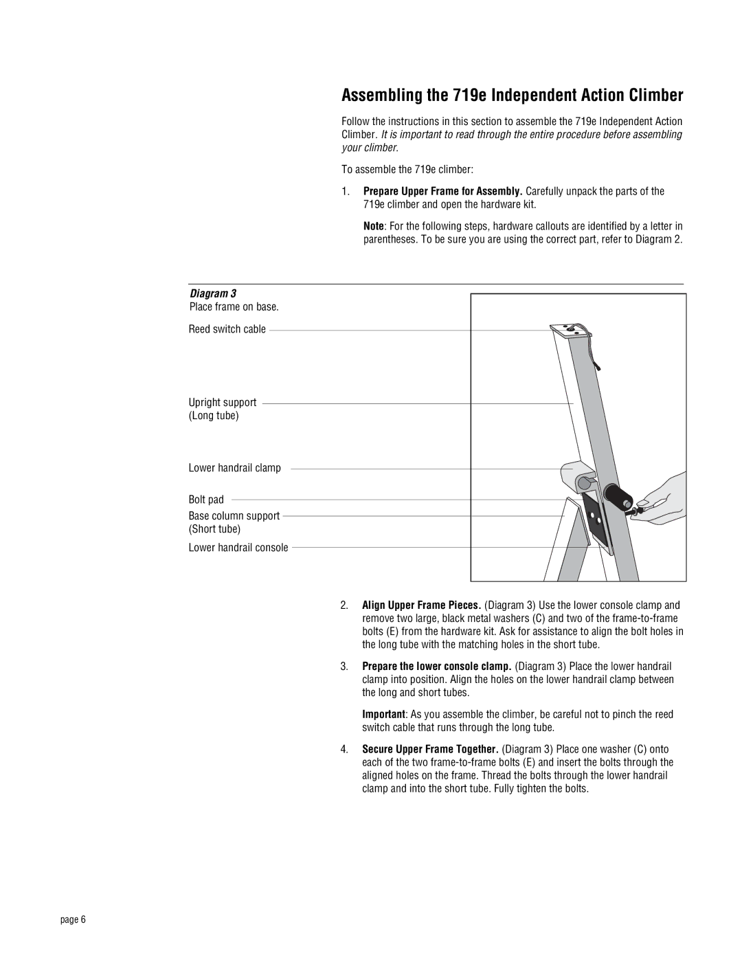 Precor owner manual Assembling the 719e Independent Action Climber 