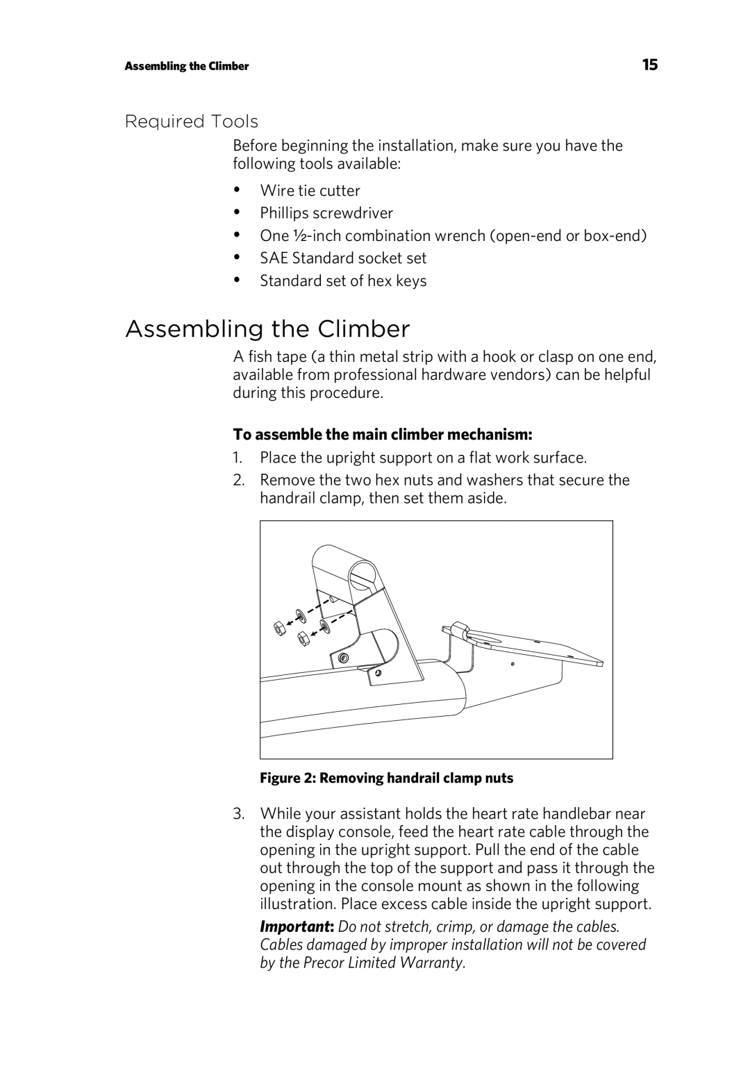 Precor 835 warranty Assembling the Climber, Required Tools, To assemble the main climber mechanism 