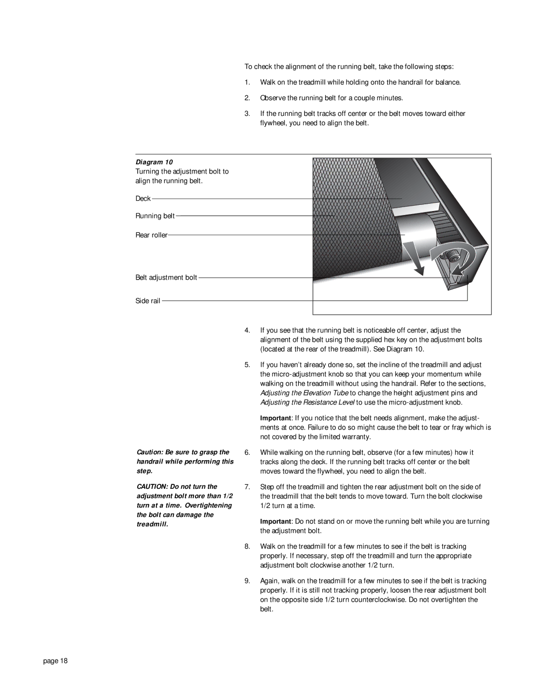 Precor 903 owner manual Deck Running belt Rear roller Belt adjustment bolt Side rail 