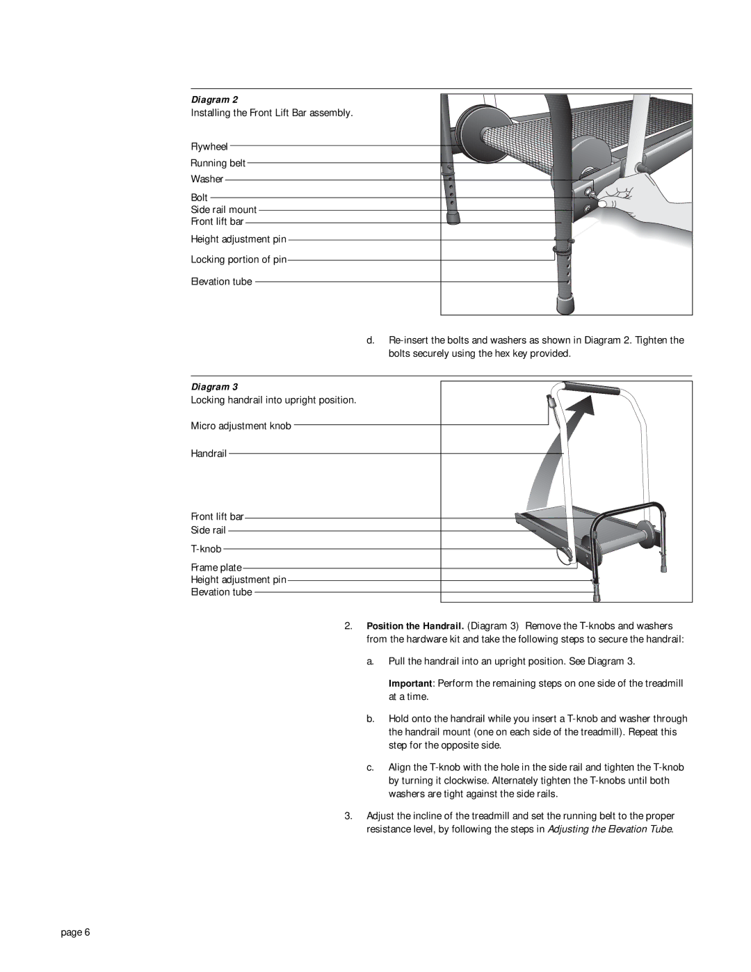 Precor 903 owner manual Micro adjustment knob Handrail Front lift bar Side rail 