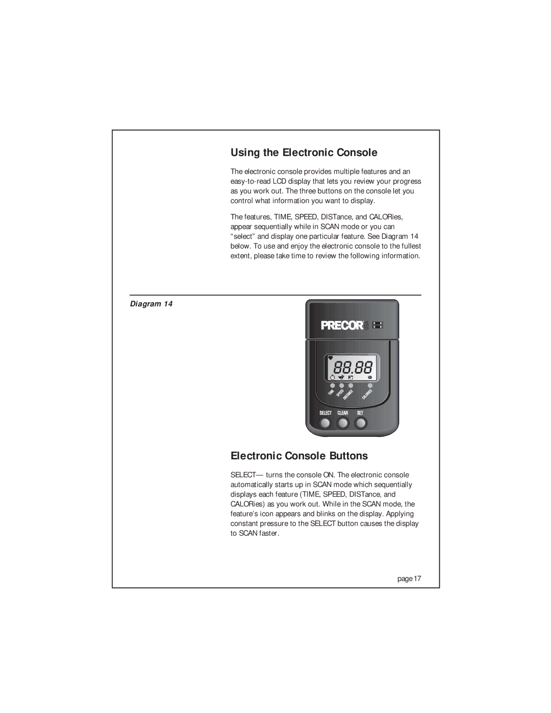 Precor 903 owner manual Using the Electronic Console, Electronic Console Buttons 