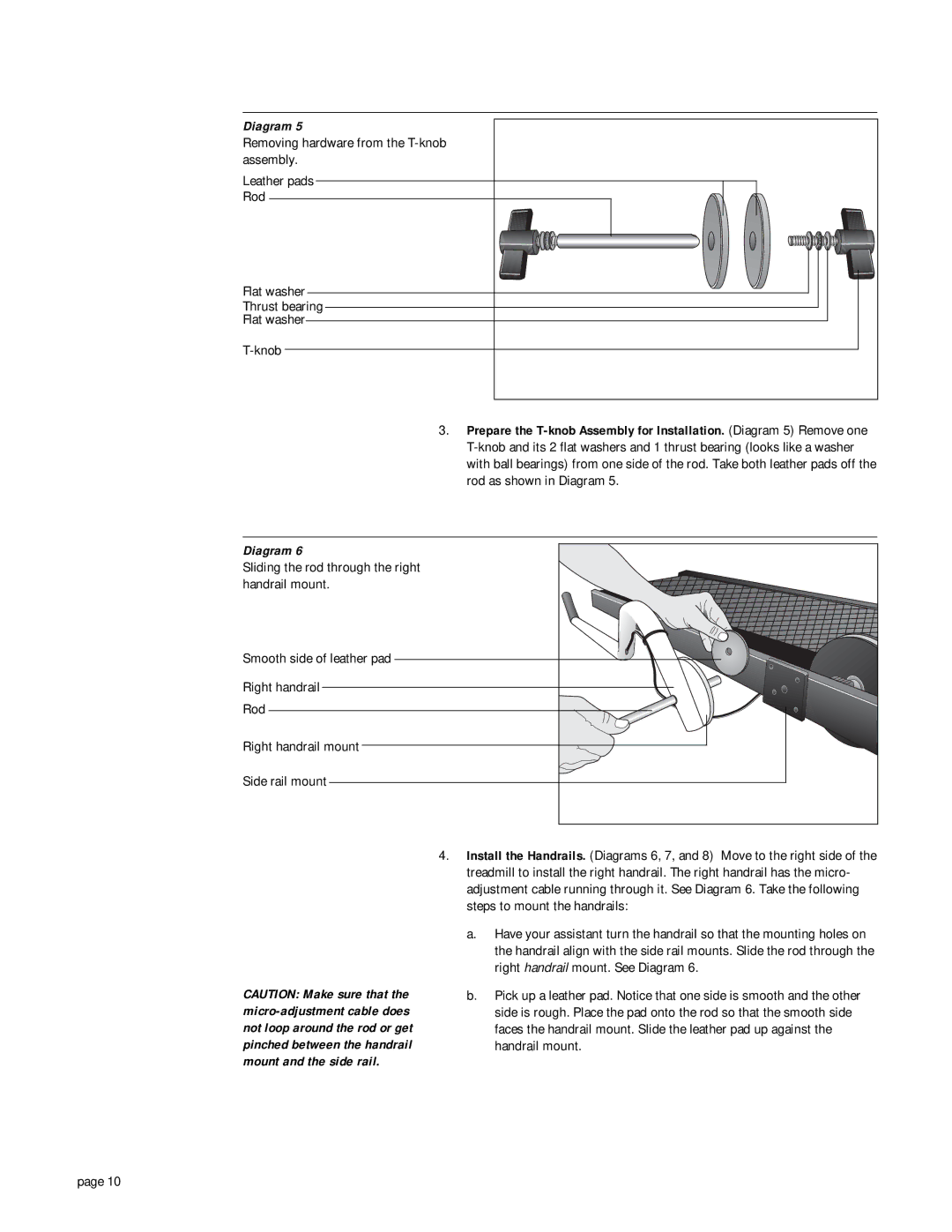 Precor 904 owner manual Removing hardware from the T-knob assembly, Knob, Sliding the rod through the right handrail mount 