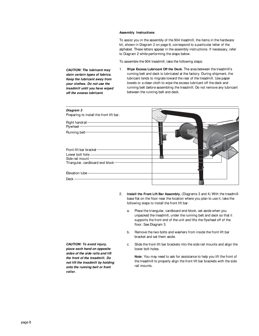 Precor owner manual Assembly Instructions, To assemble the 904 treadmill, take the following steps 