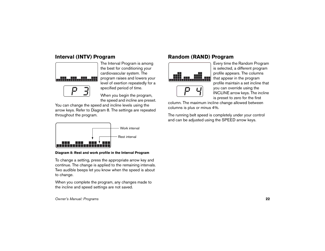 Precor 9.21 manual Interval Intv Program, Random Rand Program 