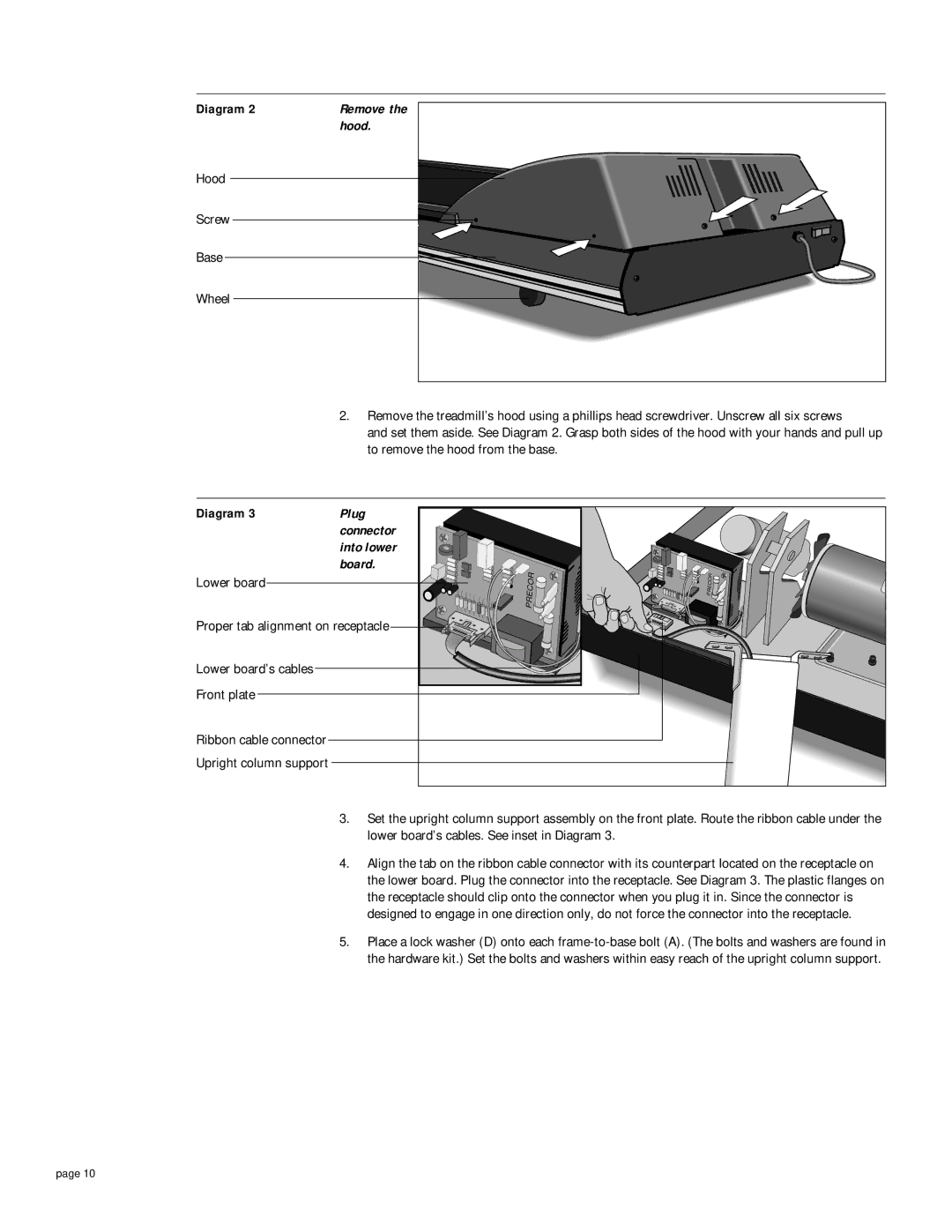 Precor 9.21i owner manual Hood, Lower board 