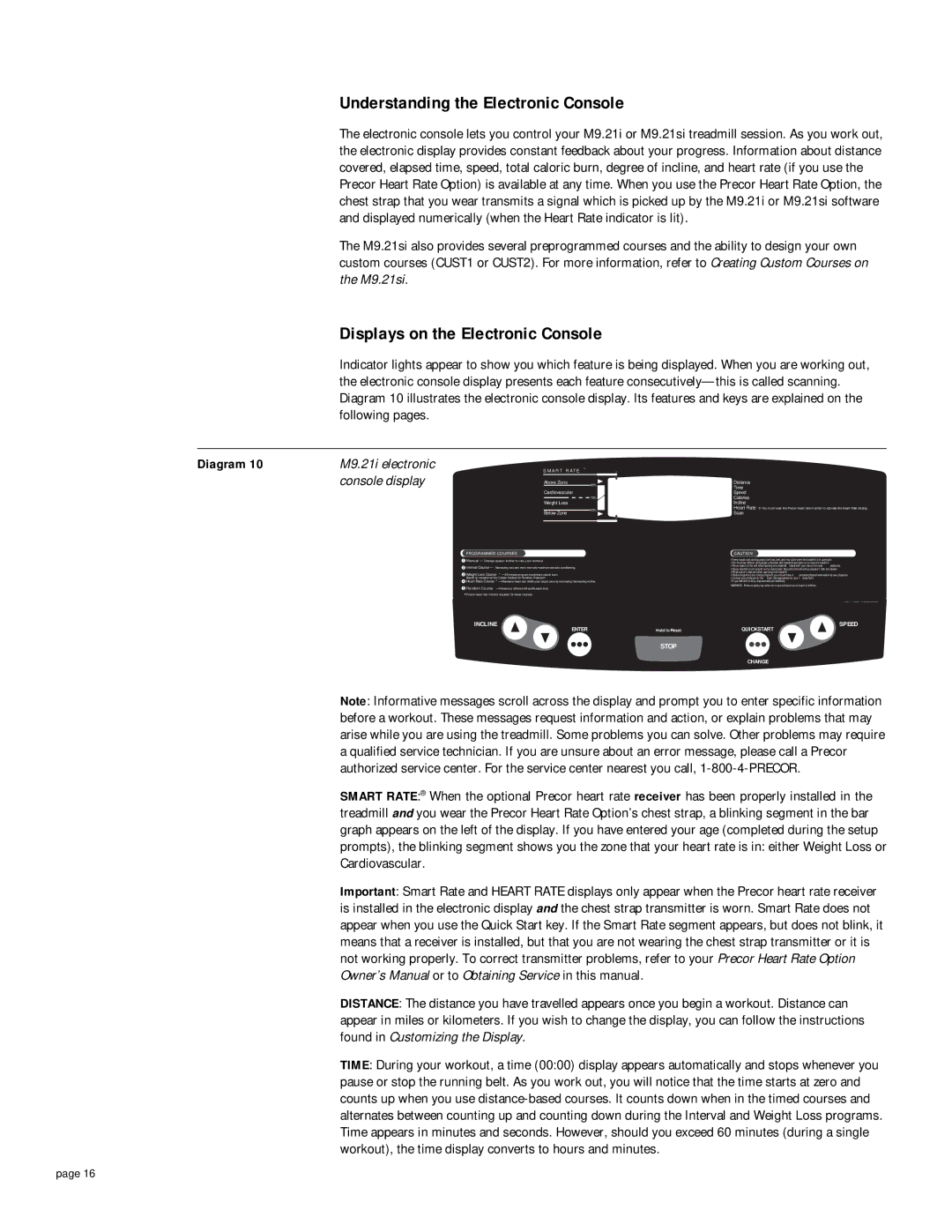 Precor 9.21i owner manual Understanding the Electronic Console, Displays on the Electronic Console 