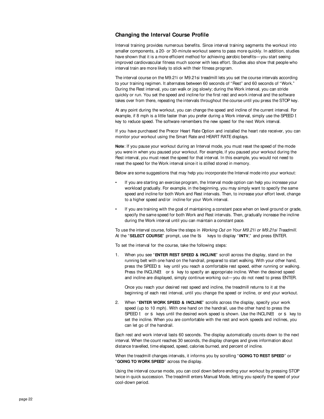 Precor 9.21i owner manual Changing the Interval Course Profile 