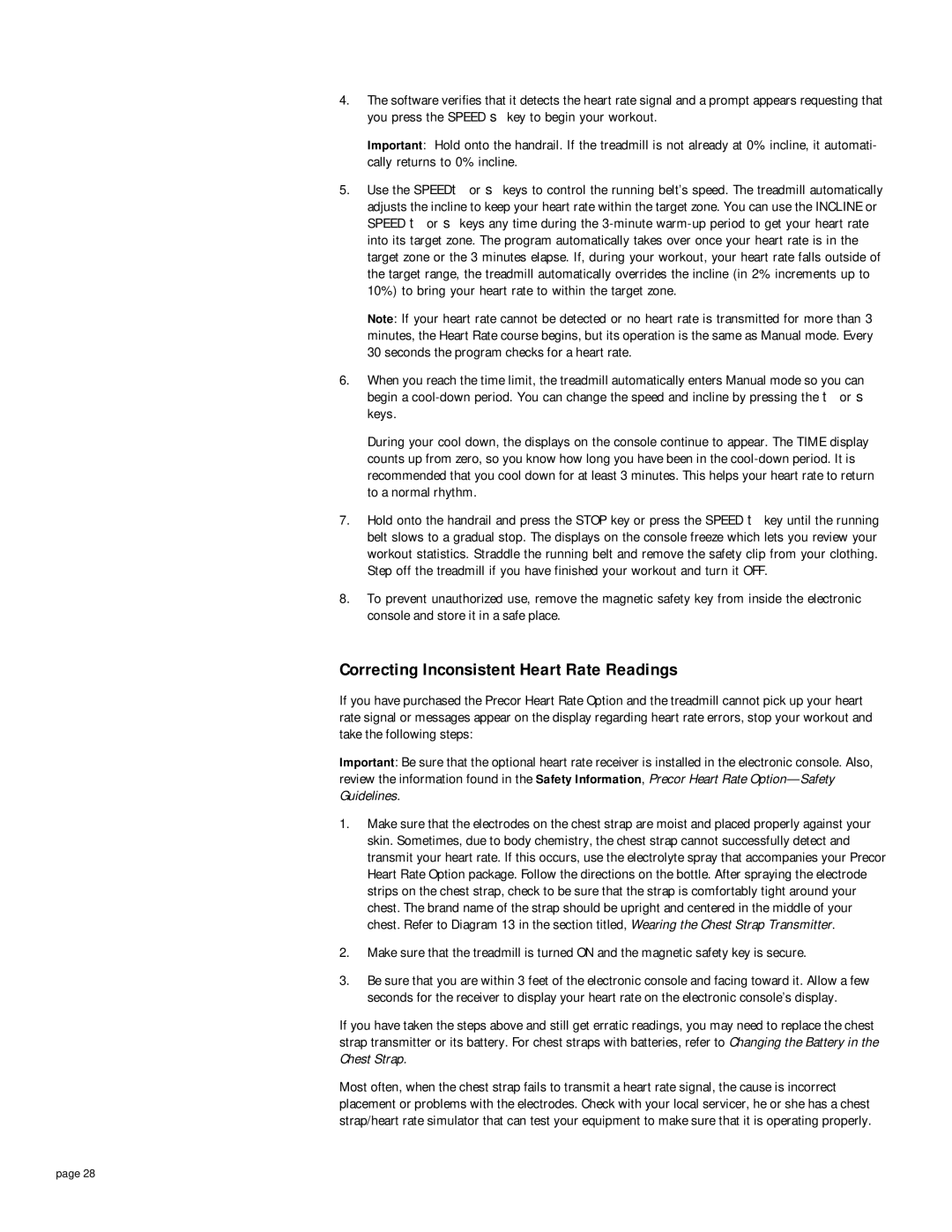 Precor 9.21i owner manual Correcting Inconsistent Heart Rate Readings 