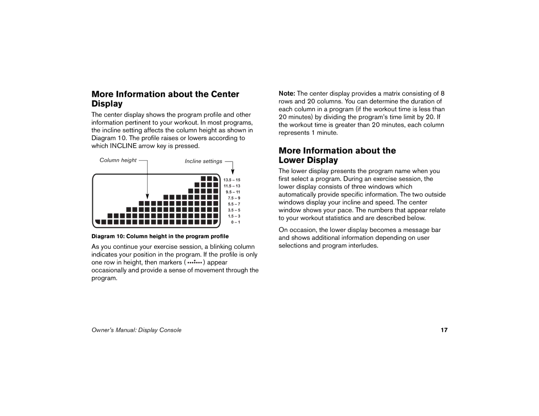 Precor 9.23, 9.27 manual More Information about the Center Display, Lower Display 